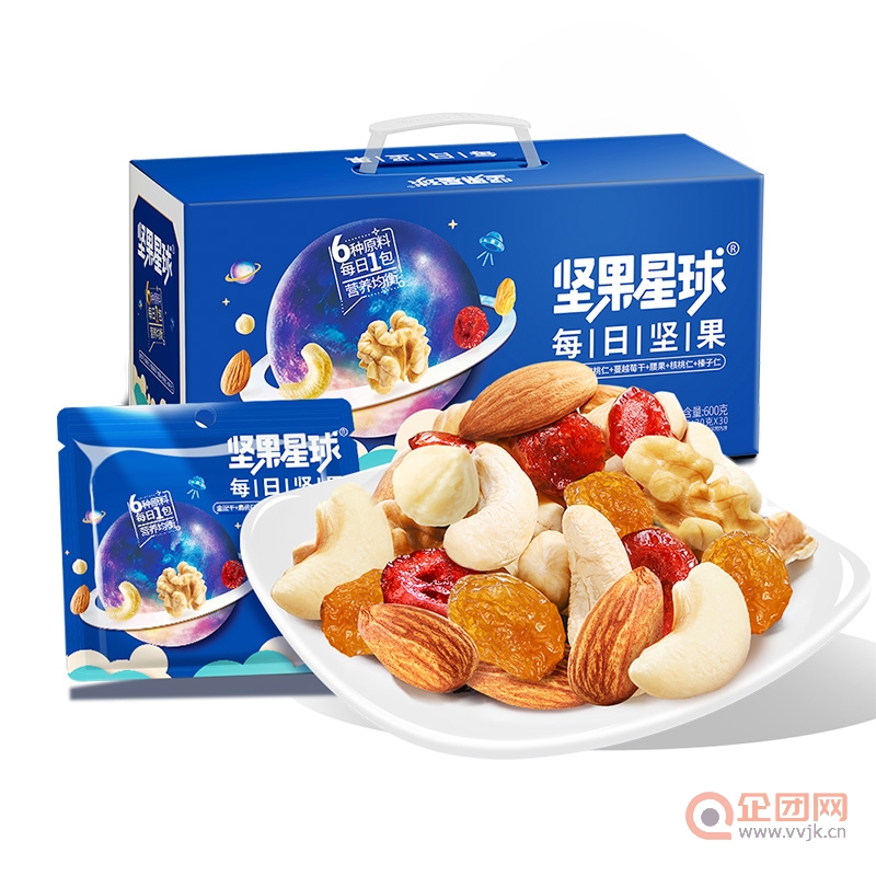 沃隆坚果星球每日坚果600g小包装30包干果大礼包礼盒装过节礼品